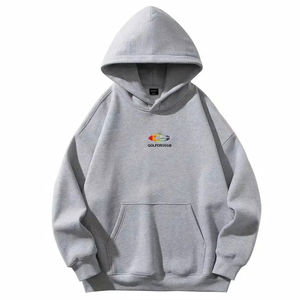 Sudadera con capucha gris clásica con diseño de logotipo colorido en el pecho hecha de tela suave transpirable, uso diario informal que ofrece comodidad y calidez - Product Image 1