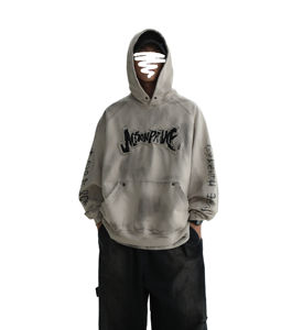 OEM Hoodie Sweat Suit Winter Rhinestone <b>Y2K</b> <b>Streetwear</b> Vintage Acid Wash Distressed Embroidery Logo Custom Embossed 100% Cotton - Product Image 1