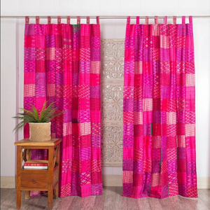 Estilo indio hecho a mano seda Sari Patchwork cortinas algodón Boho Hippie nuevo estilo boda hogar fiesta decoraciones - Product Image 4