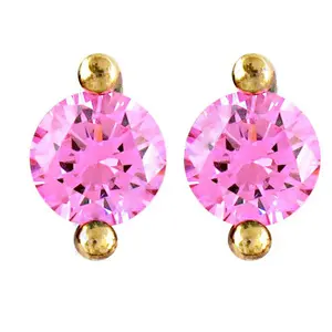 Boucles d'oreilles clous en zircon rose, perle et diamant avec placage or, bijoux religieux tendance pour femmes pour les fêtes - Product Image 1