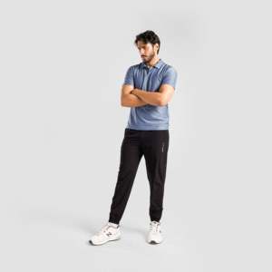 Polo 100% Polyester à texture DOT (JK Bleu) respirant, coupe courte, taille XL, avec logo brodé, couleur foncée, technique, tricoté uni - Product Image 4
