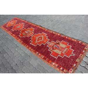 Vintage Turkish <b>Runner</b> Rug 2.8x10.9 ft, Herki <b>Red</b> Wool Rug - Product Image 2
