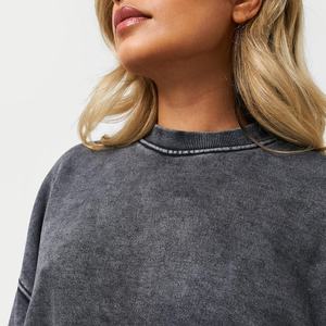 Sudadera de cuello redondo con lavado ácido vintage de lana y cuello redondo de 320g, sudadera de gran tamaño personalizada de fabricante OEM - Product Image 2