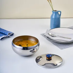 Bol de service zen asiatique en acier inoxydable poli Royal Lapiz, taille moyenne - Product Image 3