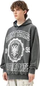 Men's Vintage Washed <b>Graphic</b> <b>Hoodie</b> with <b>Zip</b>-<b>up</b> Pullover Coat Warm Cotton Outerwear with Digital Printing Graffiti - Product Image 4