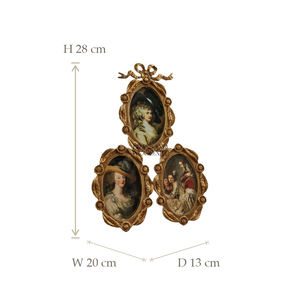 Cadre mural en laiton antique avec trois portraits ovales de style européen classique décorés d'élégants détails floraux - Product Image 5