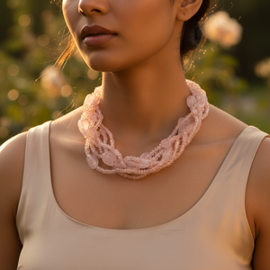 Collar de Cuentas de Cuarzo Rosa Multicadena para Mujer, Joyería de Cobre con Piedras Preciosas Religiosas Clásicas y Modernas para Fiestas y Regalos - Product Image 1