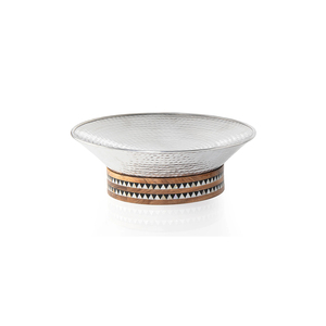Cuenco de metal martillado de plata con mango de madera, plato de servicio artístico personalizable, centro de mesa decorativo, vajilla - Product Image 2