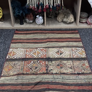 3.1x4.5 ft Rug, Vintage Turkish Rug, <b>Brown</b> Green Geometric <b>Wool</b> Rug - Product Image 4