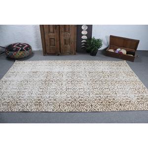 5.2x8.8 ft Turkish Large Rug, <b>Brown</b> White Vintage Floral <b>Wool</b> Rug - Product Image 3