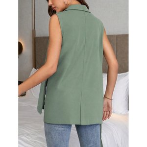 Chaqueta de satén sin mangas para mujer, con cuello, botones frontales y cinturón, 35949 - Verde - Product Image 3