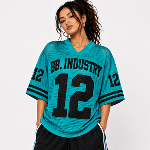 Maillot de football américain blanc personnalisé, sublimé, respirant, coupe ample, unisexe, décontracté, col en V court - Product Image 4