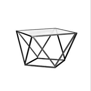 Table basse géométrique en métal argenté avec dessus en verre clair Table d'appoint moderne - Product Image 3