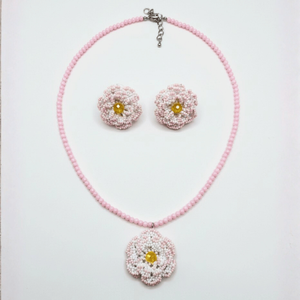 Luxury Pink Floral <b>Beads</b> Bridal and Fine Jewelry <b>Set</b> Gold Plated Stainless Steel Vintage Style for Gift - Product Image 4