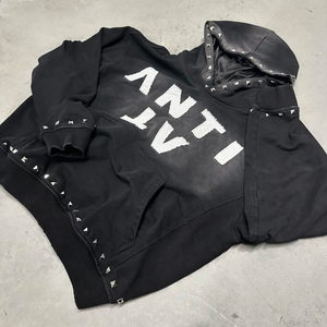 Zip up Black Wash Sun Faded Hoodies Cropped Distressed Parches bordados Hoodie Blank Custom Distressed Hoodie - Product Image 2
