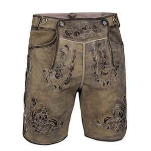 German Austrian Lederhosen pour hommes Vintage Distressed Leather Shorts and Long Pants Brodé Bavarian Traditional Wear - Product Image 3