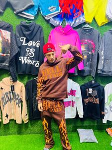 Conjunto de ropa de calle con parche bordado desgastado personalizado, pantalones de chándal lavados con ácido desteñidos por el sol para hombre, Sudadera con capucha de talla grande - Product Image 2