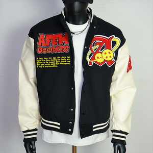 Venta al por mayor de chaqueta personalizada de lana gruesa con cremallera de Sherpa cuello alto con bloque de color y diseño bordado - Product Image 2