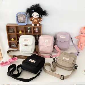 Tas bahu ponsel multifungsi, tas selempang kanvas Logo kustom kasual lucu