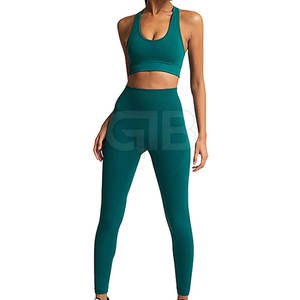 Nuevo estilo de mujer Casual entrenamiento gimnasio Fitness ropa transpirable patrón sólido conjunto de Yoga de gran tamaño con cierre de cintura elástica - Product Image 1