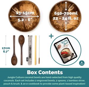 Handmade Modern 2 Patterned Wood Bowls Set Large Rice <b>Soup</b> Coffee Tea Salad <b>Mugs</b> with Wooden Spoons Natural Coco Decoration - Product Image 2