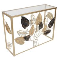 Tables consoles rectangulaires modernes en métal et verre avec design feuilles pour la maison et le bureau