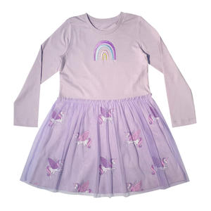Vestido de estilo informal para niñas, ropa para niños de fabricante, mangas regulares 100% algodón rosa y Lila - Product Image 1