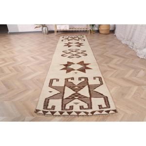 พรมวิ่งสไตล์ตุรกี ขนาด 2.3x9.3 ฟุต (71x282 ซม.) ลายตารางสีน้ำตาลแบบวินเทจ - Product Image 2