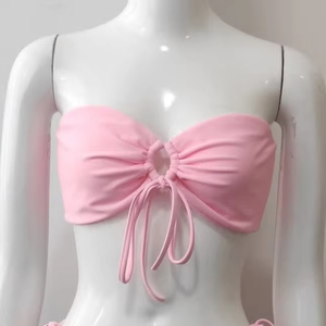 Ensemble de bikini personnalisable avec micro-soutien-gorge, motifs à carreaux, fruits, animaux et unis, décorations en strass et dentelle, logo sur le devant de la taille - Product Image 1