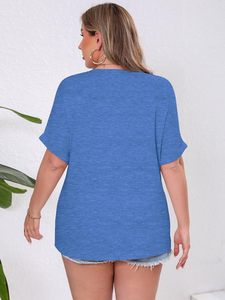 Camiseta de Lona para Mujer, Talla Grande, Casual, Manga Corta, Cuello en V, Ajuste Holgado, Suave, Cómoda, Transpirable, Ecológica, de Secado Rápido, para Verano - Product Image 4