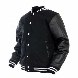 Veste de baseball décontractée unisexe avec logo personnalisé, broderie en chenille, manches longues, style streetwear, lettres brodées, style varsity, devant droit - Product Image 1