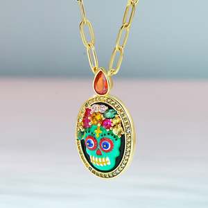 Collier chaîne Jeulia en argent sterling plaqué rhodium avec crâne en émail motif os de sucre - Product Image 5