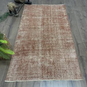 3.6x6.4 ft Turkish Rug, Vintage Accent Rug, <b>Brown</b> White Floral <b>Wool</b> Rug - Product Image 1