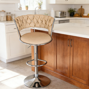Tabourets <span class=keywords><strong>de</strong></span> bar en cuir PU beige <span class=keywords><strong>de</strong></span> 44 <span class=keywords><strong>cm</strong></span>, grand siège, hauteur réglable, pivotants, cadre chromé, <span class=keywords><strong>pour</strong></span> bar, restaurant, café - Product Image 1