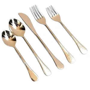 Ensemble de couverts en acier inoxydable doré poli miroir martelé design couverts pour ustensiles de cuisine vaisselle et couverts de table - Product Image 1