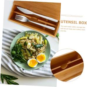 Boîte à couverts en bambou, organisateur de tiroir avec couvercle, plateaux de service en bois, 1 pièce - Product Image 3