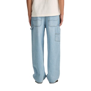 Jeans en denim bleu délavé, coupe droite, taille mi-haute, légers et respirants, de haute qualité, vente en gros OEM pour hommes - Product Image 1