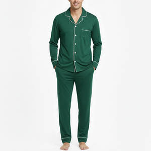 Conjunto de pijama de seda para hombre, camisa de manga larga con botones y pantalones de pijama largos, ropa de dormir suave y lujosa - Product Image 1