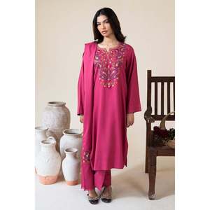 Ensemble de costume Dhanak brodé 3 pièces pour femmes ASLING, comprenant un châle et un pantalon brodés Dhanak - BIC-4420 - Product Image 1