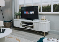 Meuble TV de salon en bois massif artisanal de luxe moderne, plateau en marbre de haute qualité, extensible, sur pieds, personnalisable