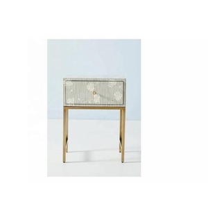 Mesita de noche hecha a mano con incrustaciones de hueso gris moderno con Base de latón pulido otomana uso en el hogar sala de estar mesa auxiliar taburete - Product Image 2