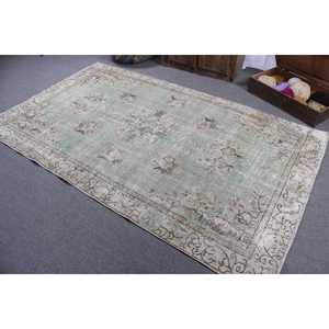 Alfombra Turca de 5x8.5 pies, Alfombra Vintage Grande, Alfombra de Lana con Puntos Verdes y Marrones - Product Image 4