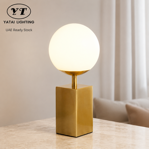 Lámpara de mesa moderna dorada con globo de cristal, base de hierro, bombilla E27, interruptor regulador de intensidad para dormitorio, estudio, sala de estar, oficina - Product Image 1