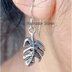 925 Sterling <b>Silver</b> Monstera Leaf Dangle <b>Earrings</b> Handmade Boho Jewelry for Women for Birthday Anniversary <b>Wedding</b> Christmas - Product Image 2