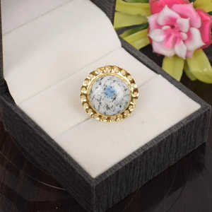 Anillo de plata de ley 92,5, piedra preciosa de ágata dendrítica (15mm), patrón geométrico, chapado en rodio, joyería con incrustaciones de boda, ajuste experto - Product Image 5