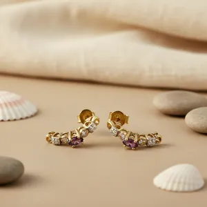 Boucles d'oreilles clous en or 14 carats plaqué or, rubis et diamants, bijoux tendance de luxe en forme de goutte d'eau pour femmes, pour fiançailles - Product Image 1