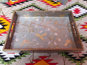 Plateau de service en bois d'acacia, plateau artisanal en bois et en meena personnalisé pour la décoration de la maison, ensemble de plateaux carrés, plateaux en bois en gros - Product Image 4