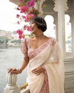 Exclusiva moda pesada Tebby Organza bordado Sari diseñador indio étnico nupcial Sari blusa última moda fiesta desgaste diseño - Product Image 4