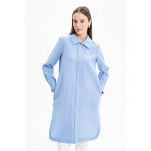 <b>Blue</b> Woven Fabric Crash Relaxed Fit <b>Tunic</b> - Product Image 1