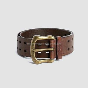 Cinturón informal de cuero hecho a mano de moda duradera para hombre con punzón ovalado y hebilla de PIN único de diseñador de latón antiguo clásico Durable Fas - Product Image 2